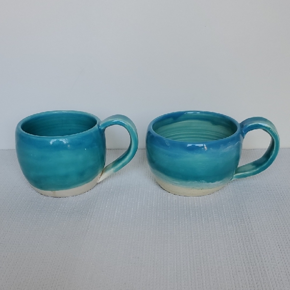 Sally Weimer Oceanside Ceramics Handcrafted Blue Mugs - Set of 2